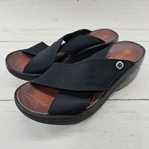 Bzees‎ Desire Womens 7 Black Elastic Stretch Open Toe Wedge Slide Sandals
